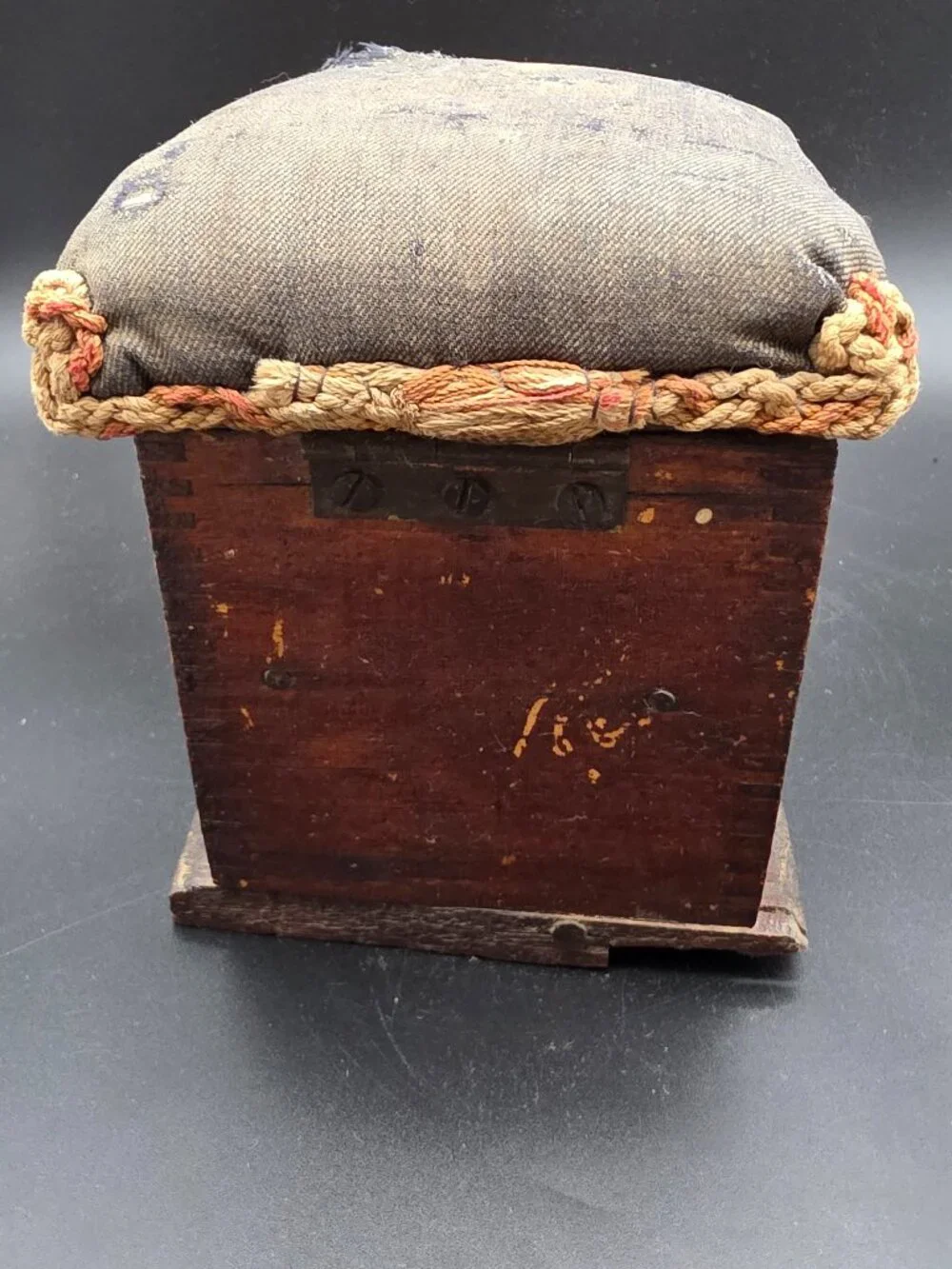 19th Century Antique Walnut Sewing Box Pin Cushion handmade vtg two compartments